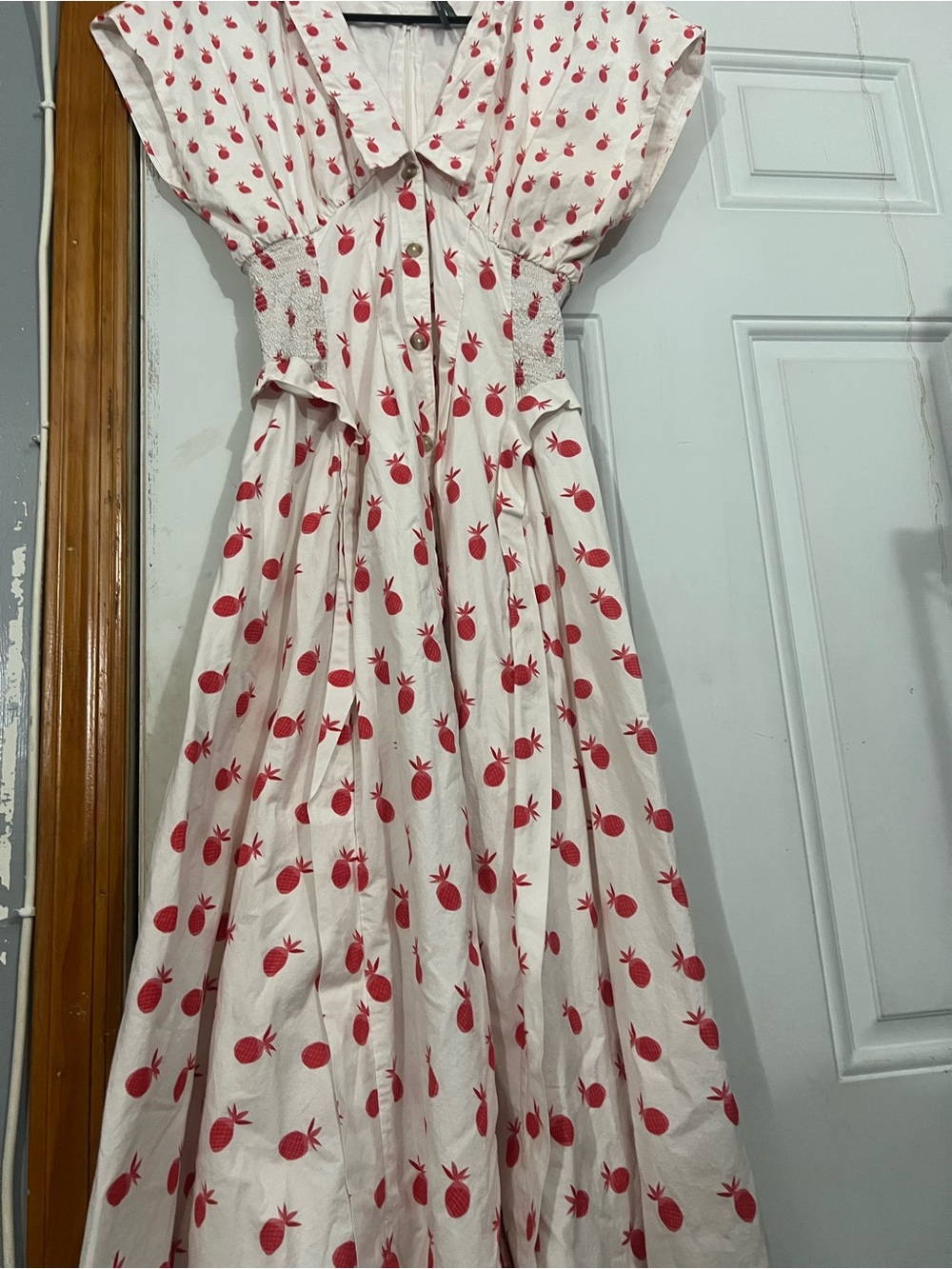 Anthropologie White Dress with Red Pineapple Print Size XS